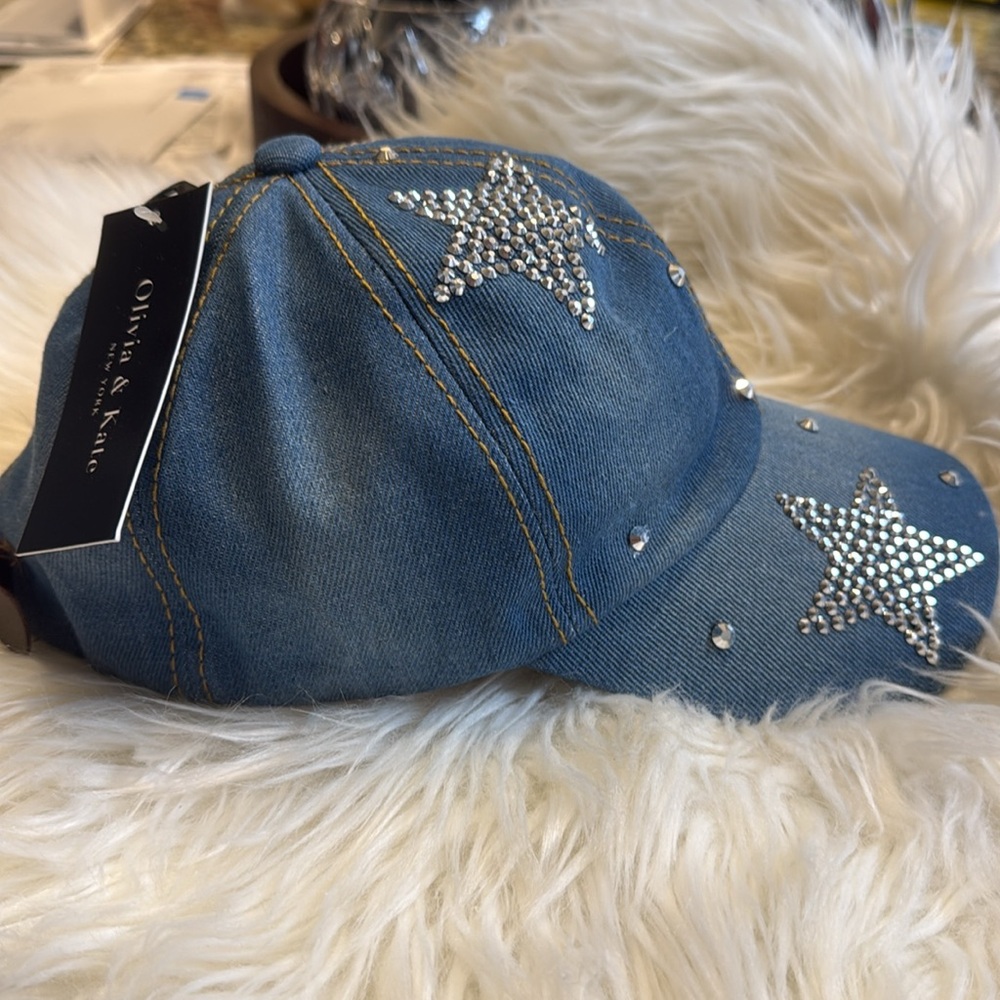 Olivia & Kate Denim Cap with Rhinestone Stars - Picture 2 of 6